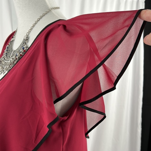 BCBGeneration Turned Extended Ruffle sleeve mini dress Garnet with black trim S - Picture 4 of 9